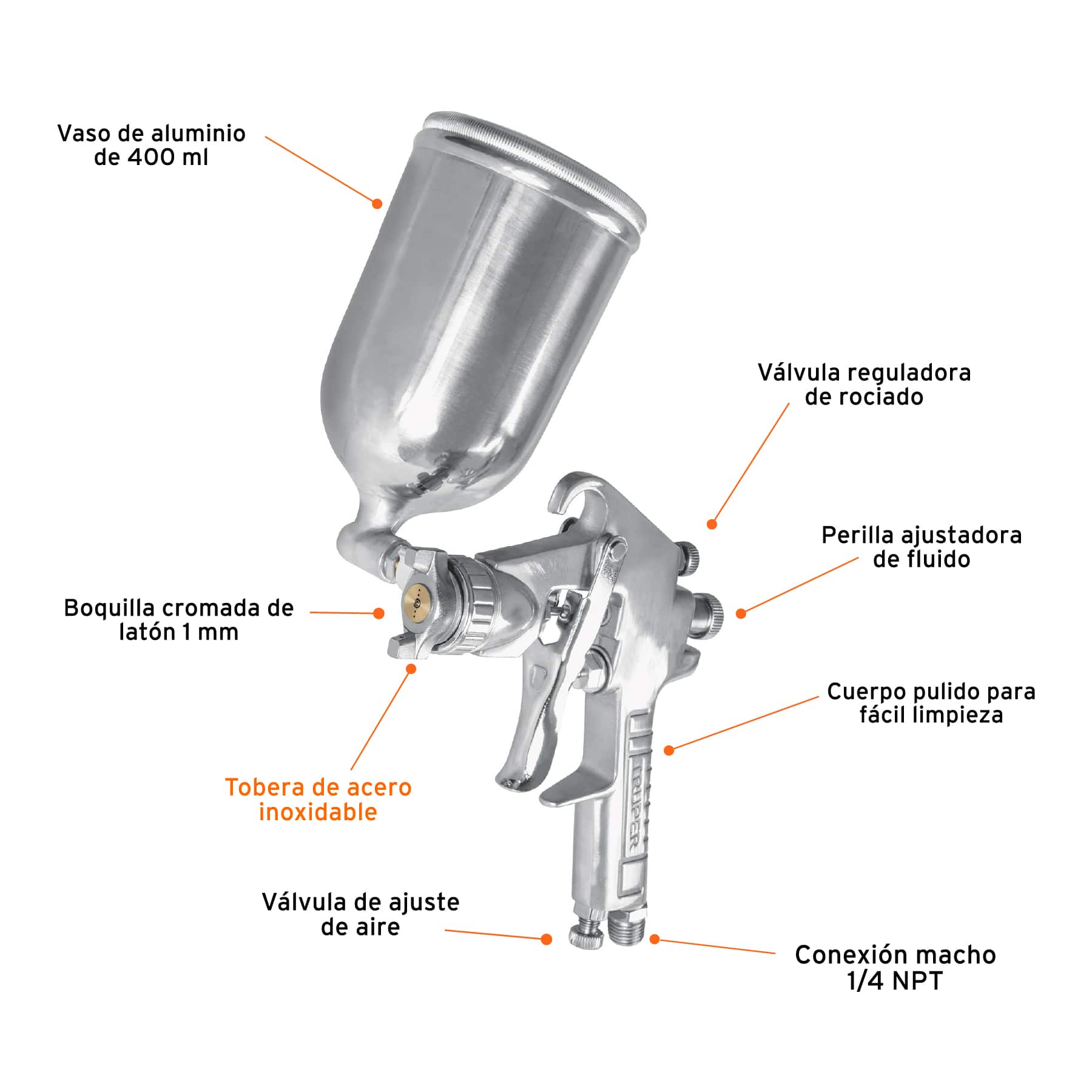 Pistola para pintar gravedad LVMP vaso aluminio, 1 mm, Truper