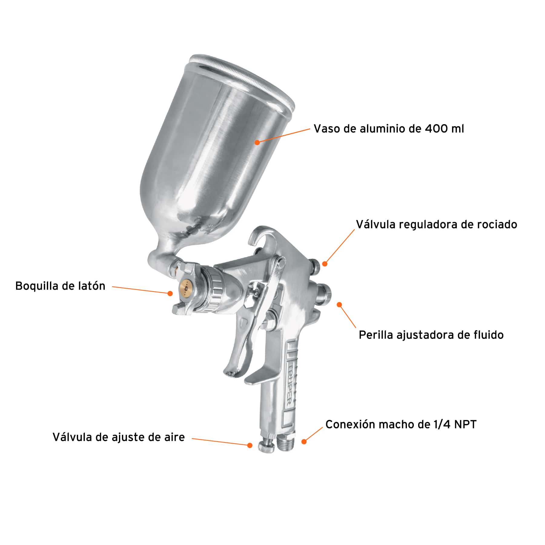 Pistola para pintar gravedad LVMP vaso aluminio, 1.7 mm, Truper
