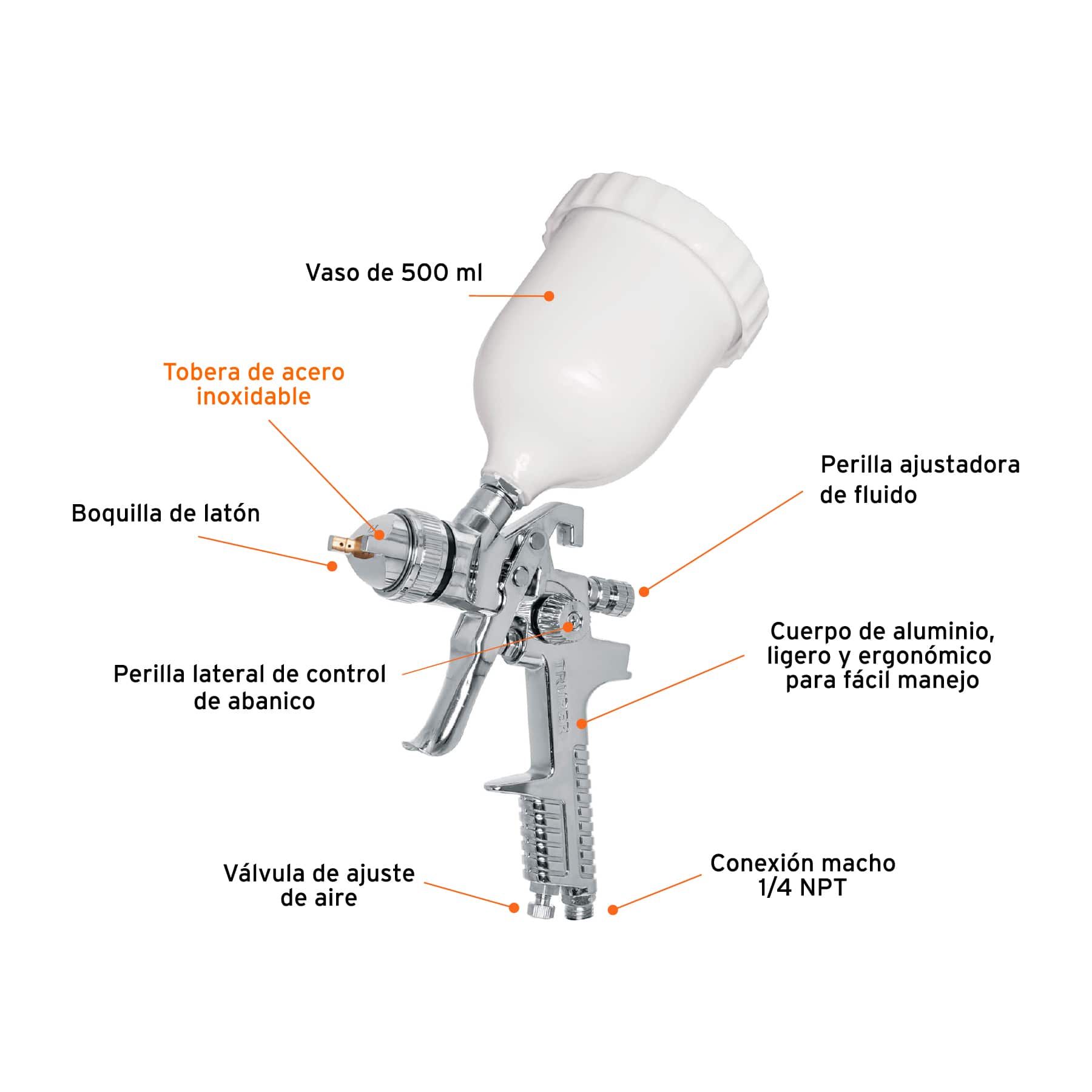Pistola para pintar gravedad HVLP vaso plástico, 1.7 mm, Truper