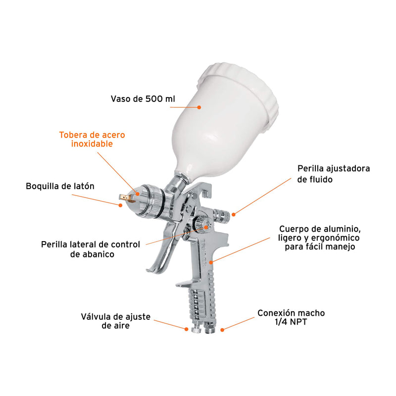 Pistola para pintar gravedad HVLP vaso plástico,  1.7 mm,  Truper