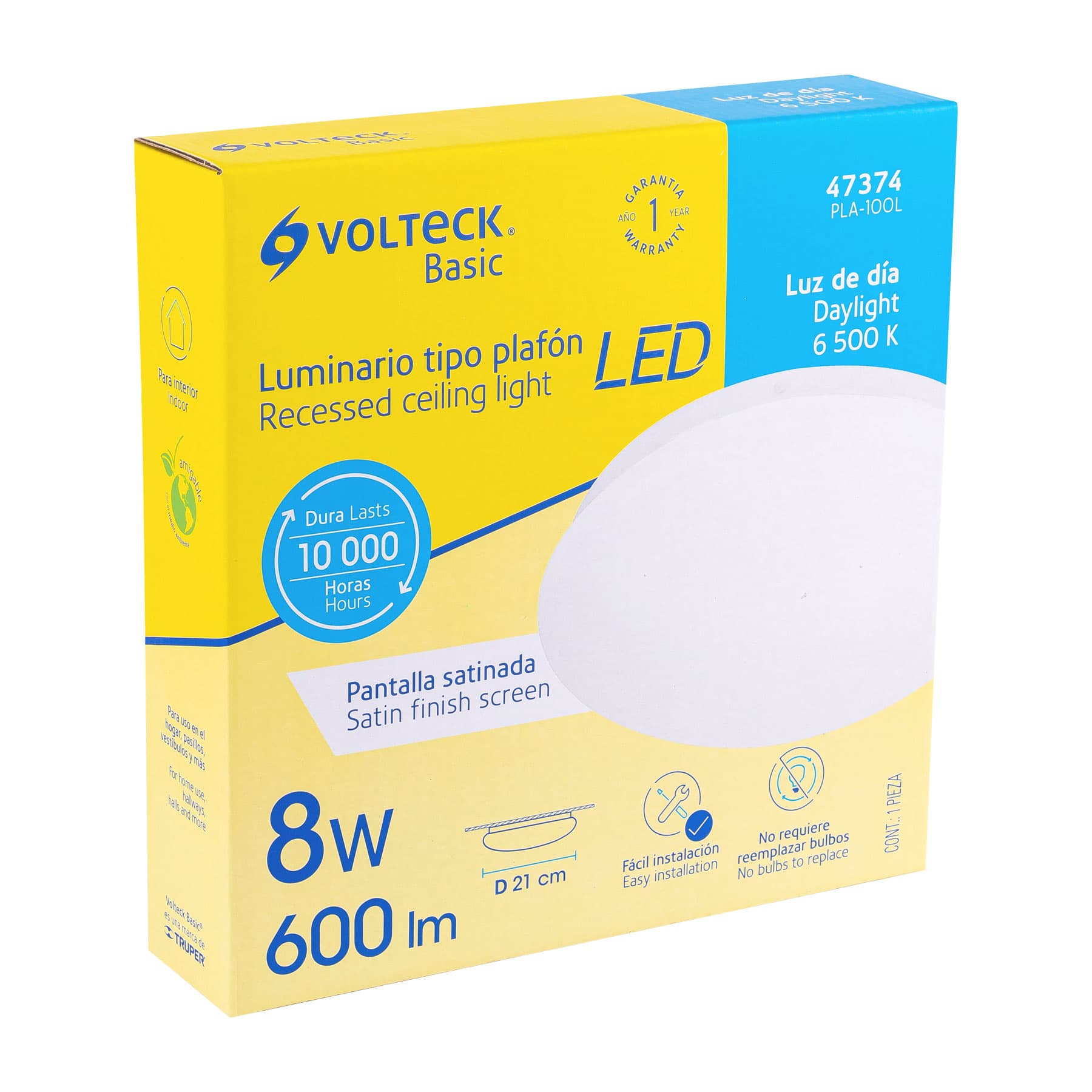 Luminario LED 8W plafón decorativo liso, luz de día, BASIC