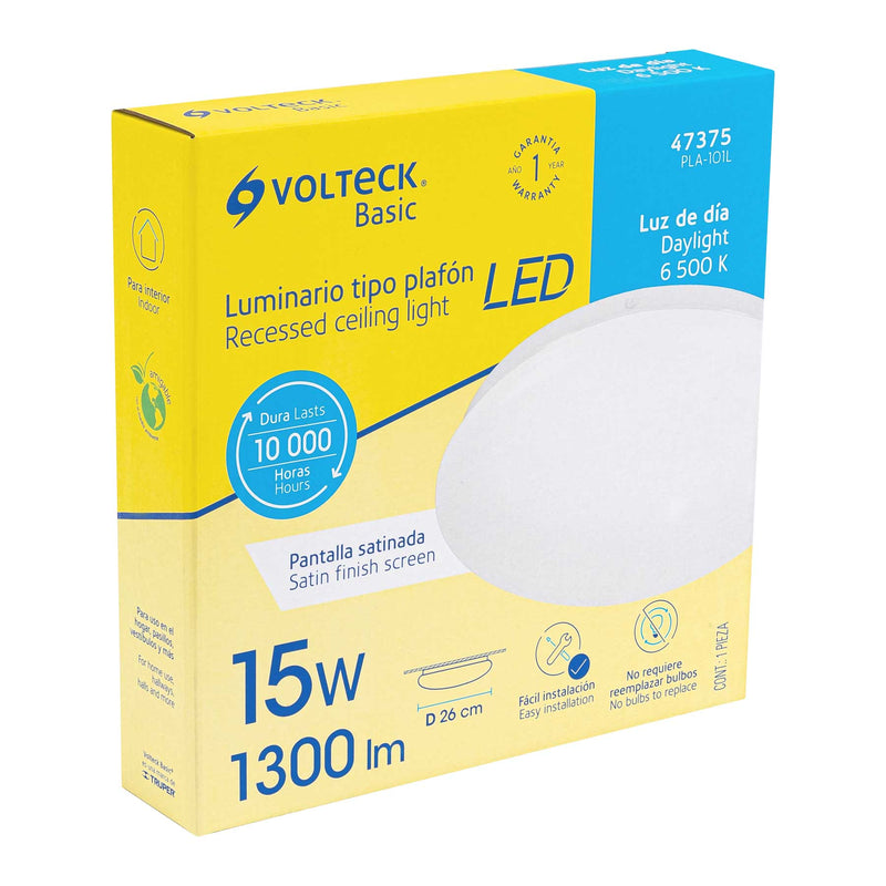 Luminario de LED 15 W tipo plafón luz de día,  Volteck