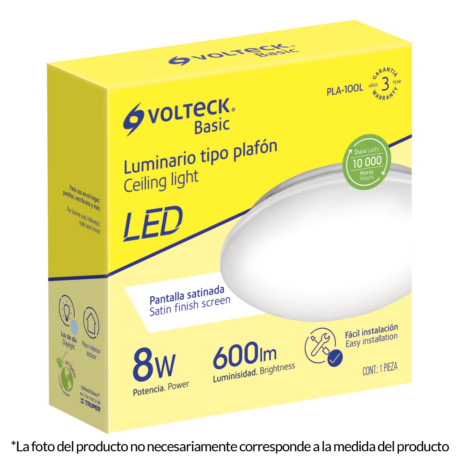 Luminario LED 18W plafón decorativo liso, luz de día, BASIC