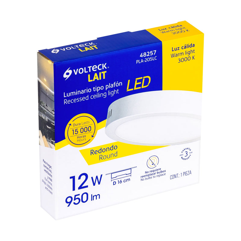 Luminario blanco de LED 12 W redondo tipo plafón luz cálida