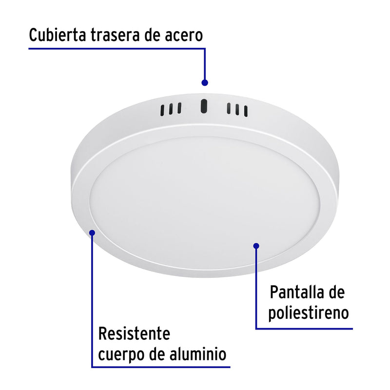 Luminario blanco de LED 18 W redondo tipo plafón luz de día