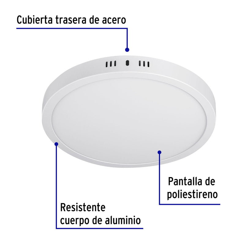 Luminario blanco de LED 24 W redondo tipo plafón luz de día