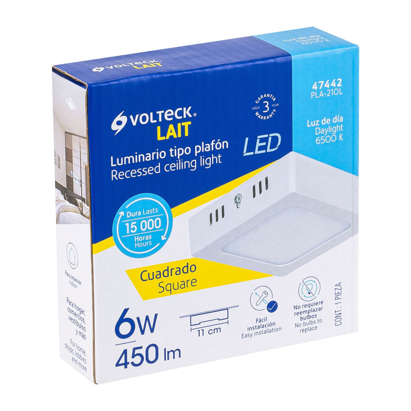 Luminario LED cuadrado tipo plafón 6 W,  blanco,  luz de día