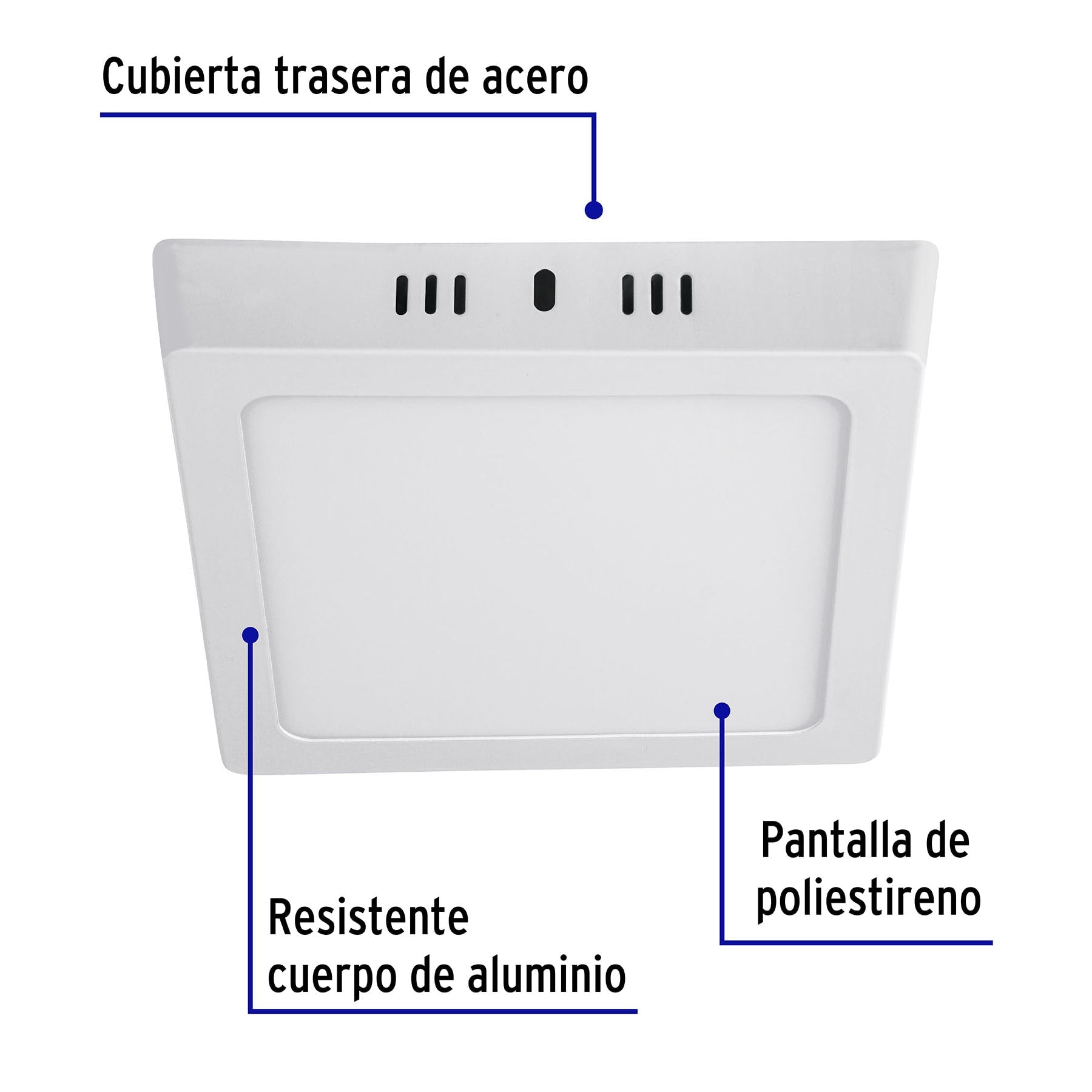 Luminario LED tipo plafón 12 W, cuadrado, luz de día, blanco