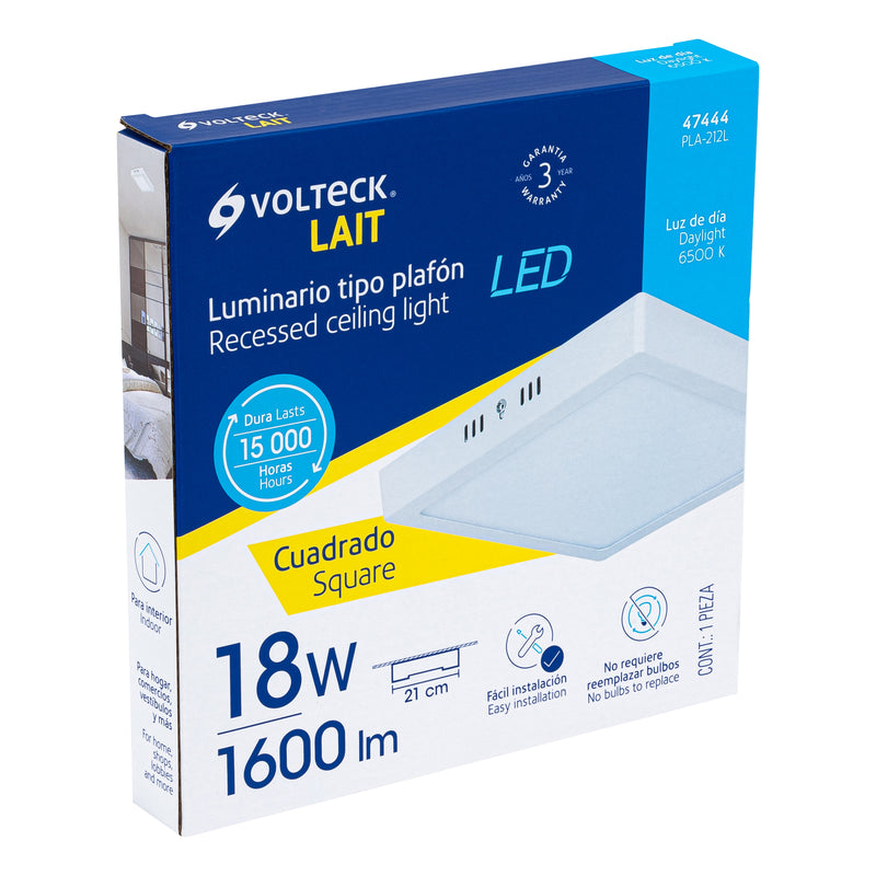 Luminario LED cuadrado tipo plafón 18 W,  blanco,  luz de día