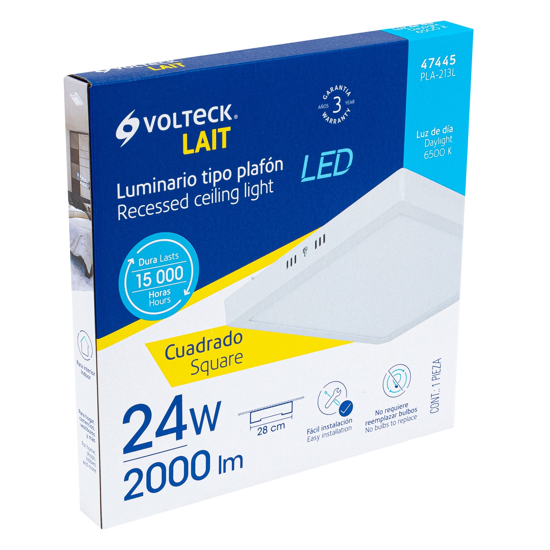 Luminario LED tipo plafón 24 W, cuadrado, luz de día, blanco