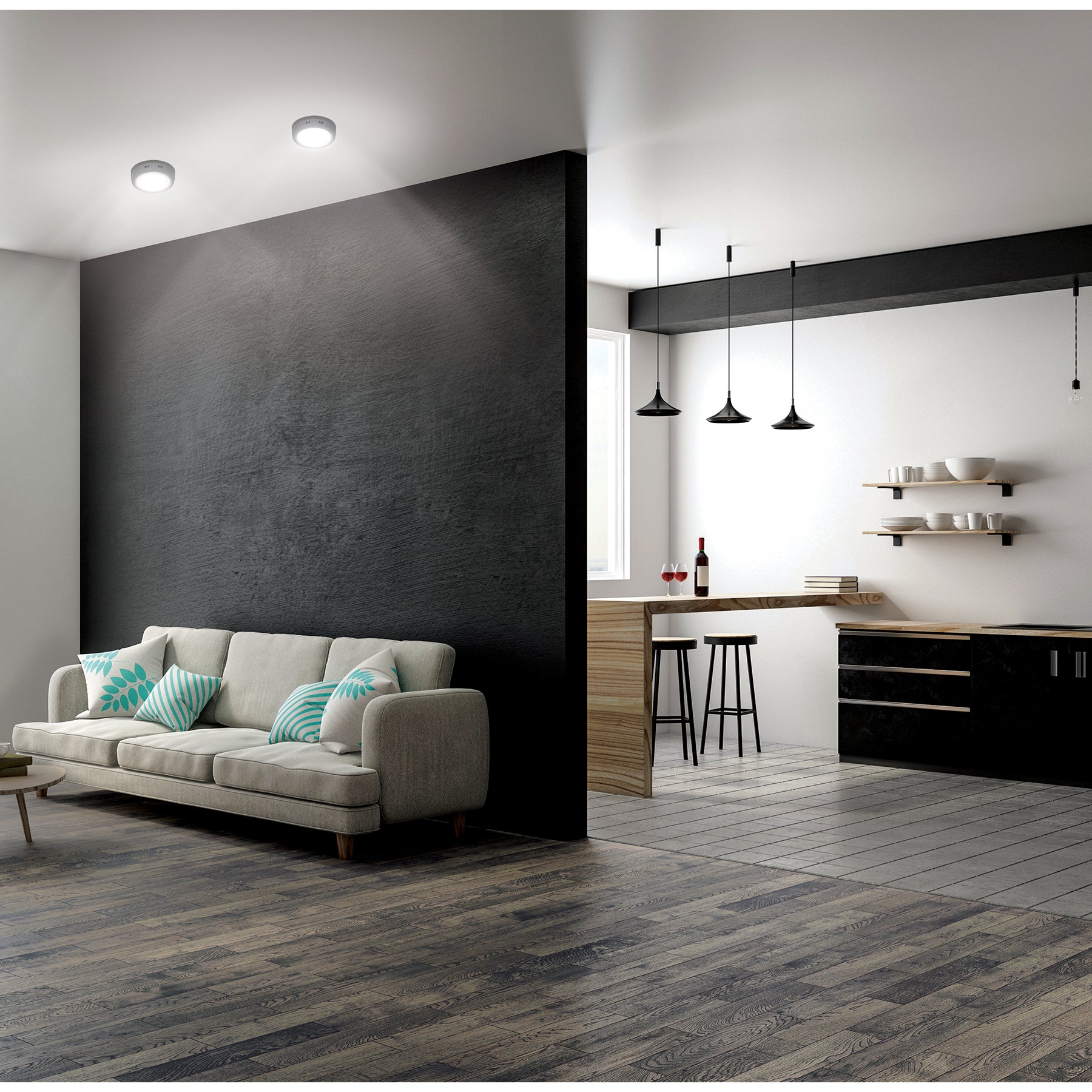 Luminario LED tipo plafón 6 W, redondo, luz de día, gris