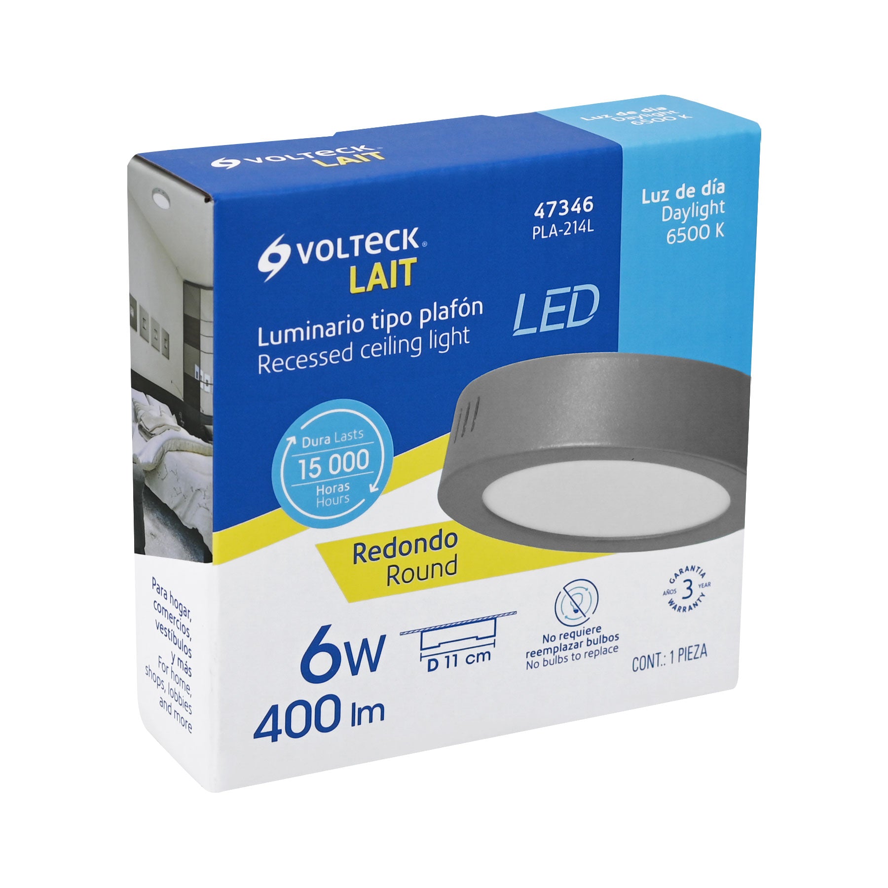Luminario LED tipo plafón 6 W, redondo, luz de día, gris