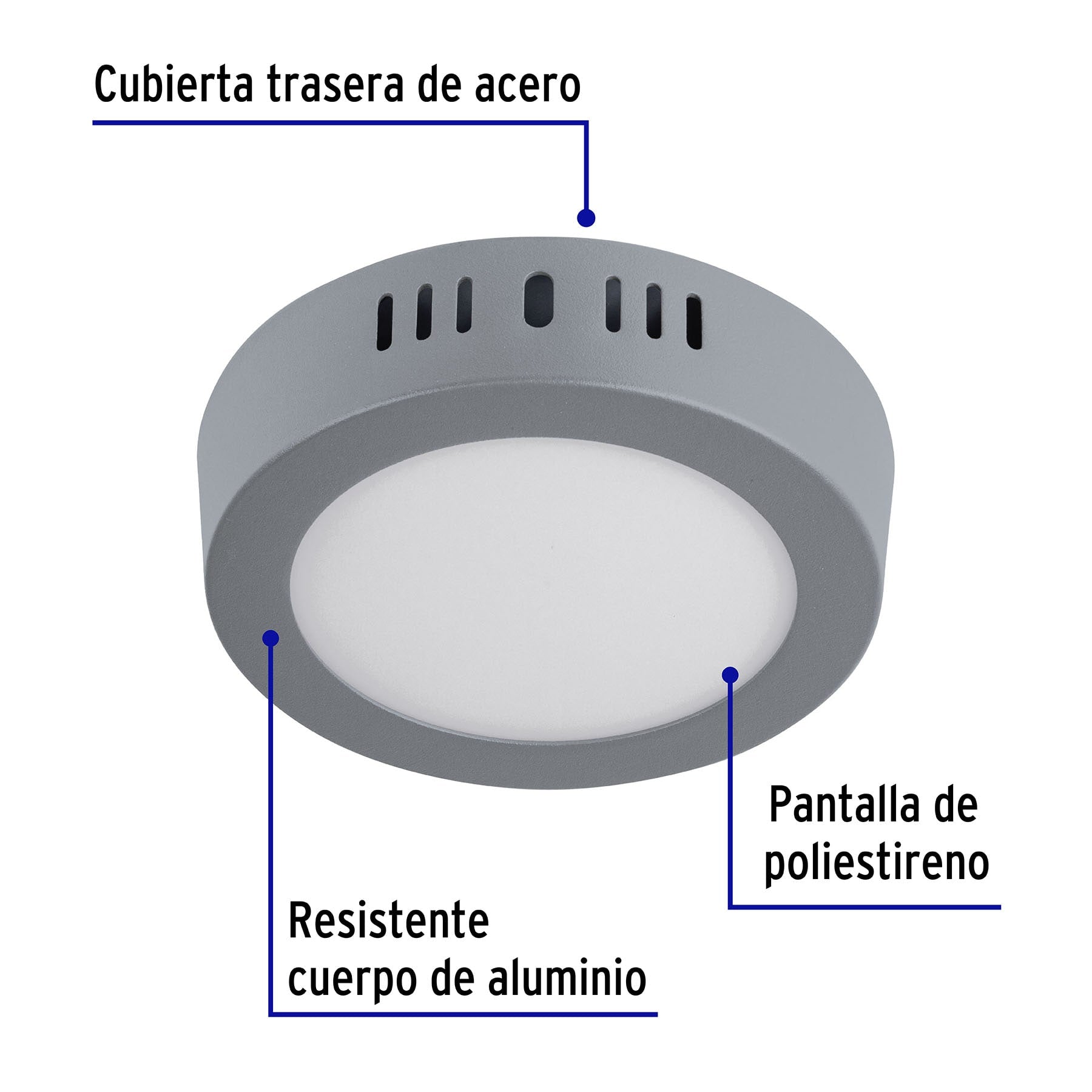 Luminario LED tipo plafón 6 W, redondo, luz de día, gris