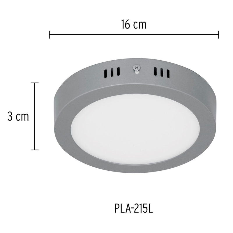Luminario gris de LED 12 W redondo tipo plafón luz de día