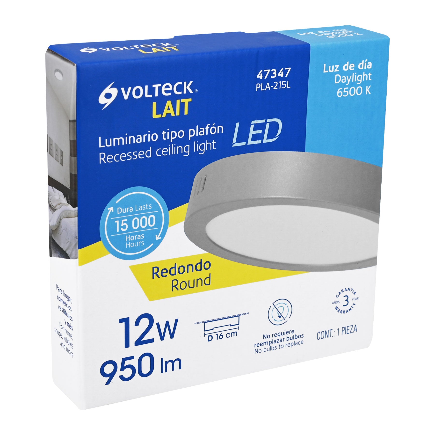 Luminario LED tipo plafón 12 W, redondo, luz de día, gris