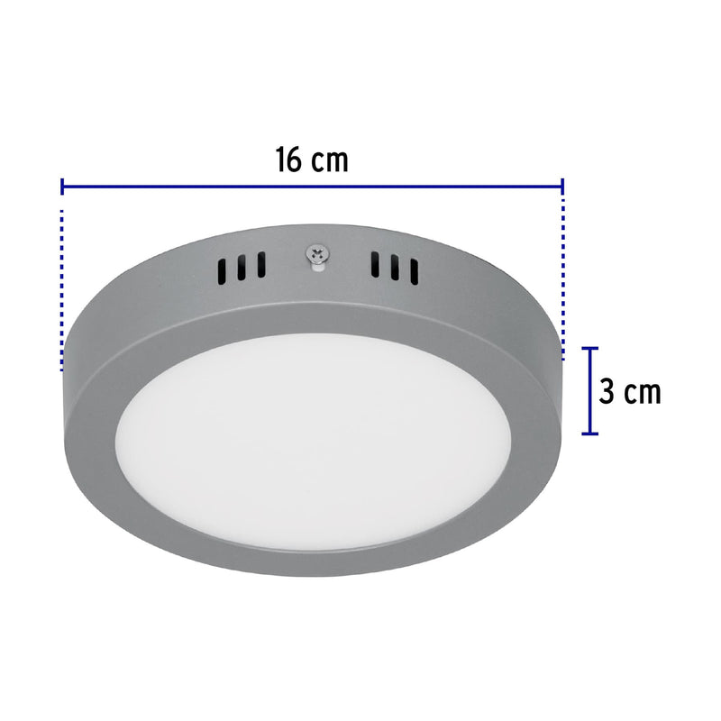 Luminario gris de LED 12 W redondo tipo plafón luz de día