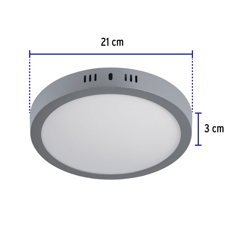Luminario gris de LED 18 W redondo tipo plafón luz de día