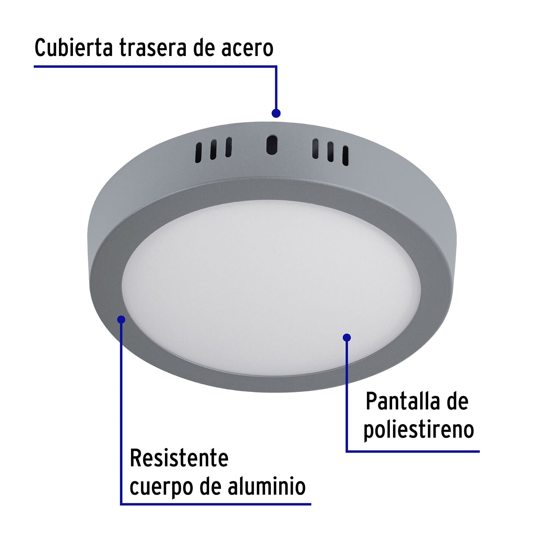 Luminario LED tipo plafón 18 W, redondo, luz de día, gris