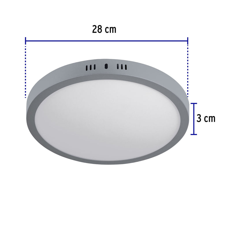 Luminario gris de LED 24 W redondo tipo plafón luz de día
