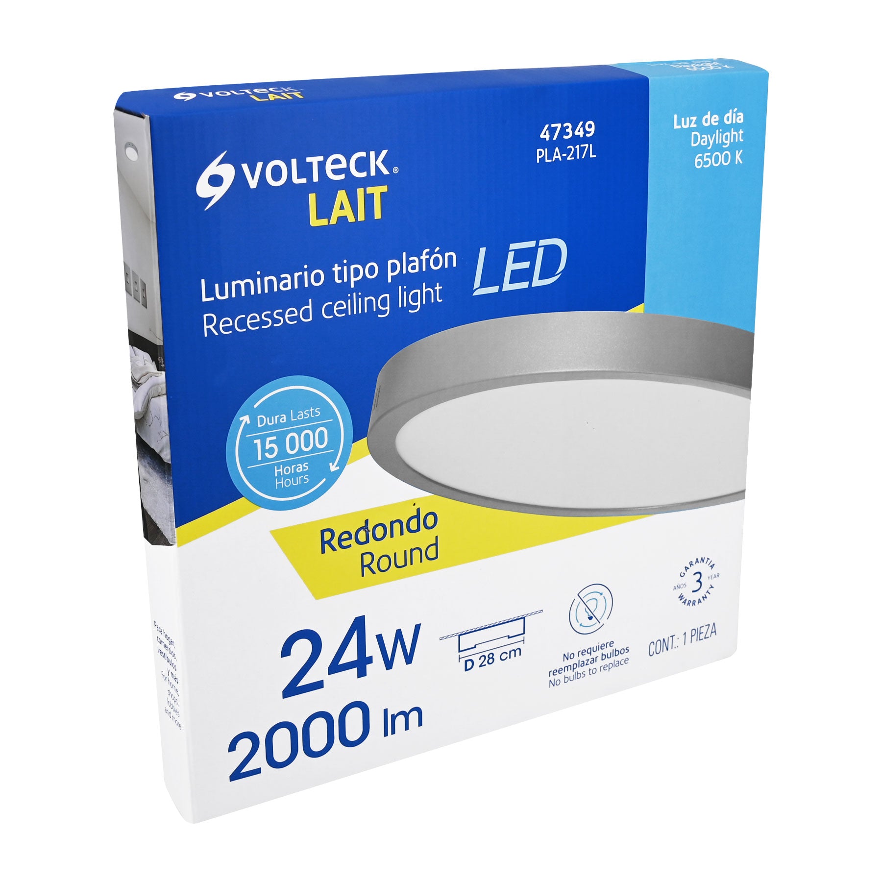 Luminario LED tipo plafón 24 W, redondo, luz de día, gris