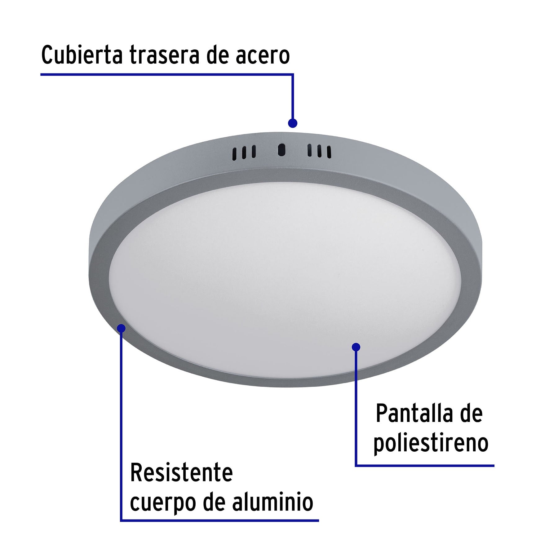 Luminario LED tipo plafón 24 W, redondo, luz de día, gris