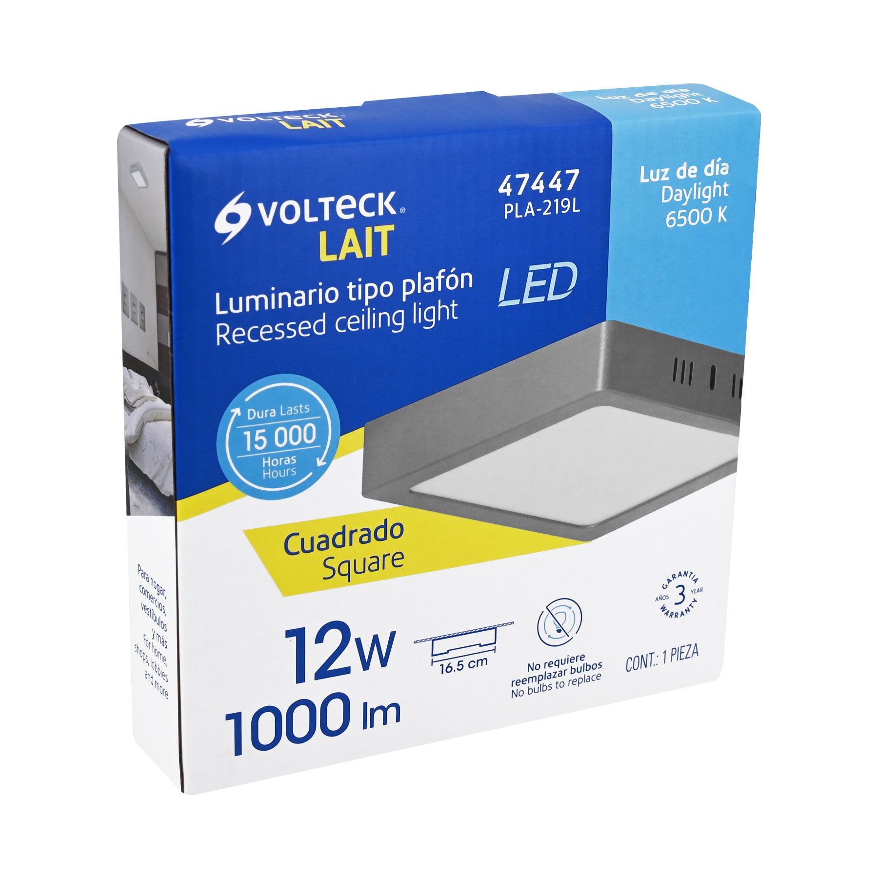 Luminario LED tipo plafón 12 W, cuadrado, luz de día, gris