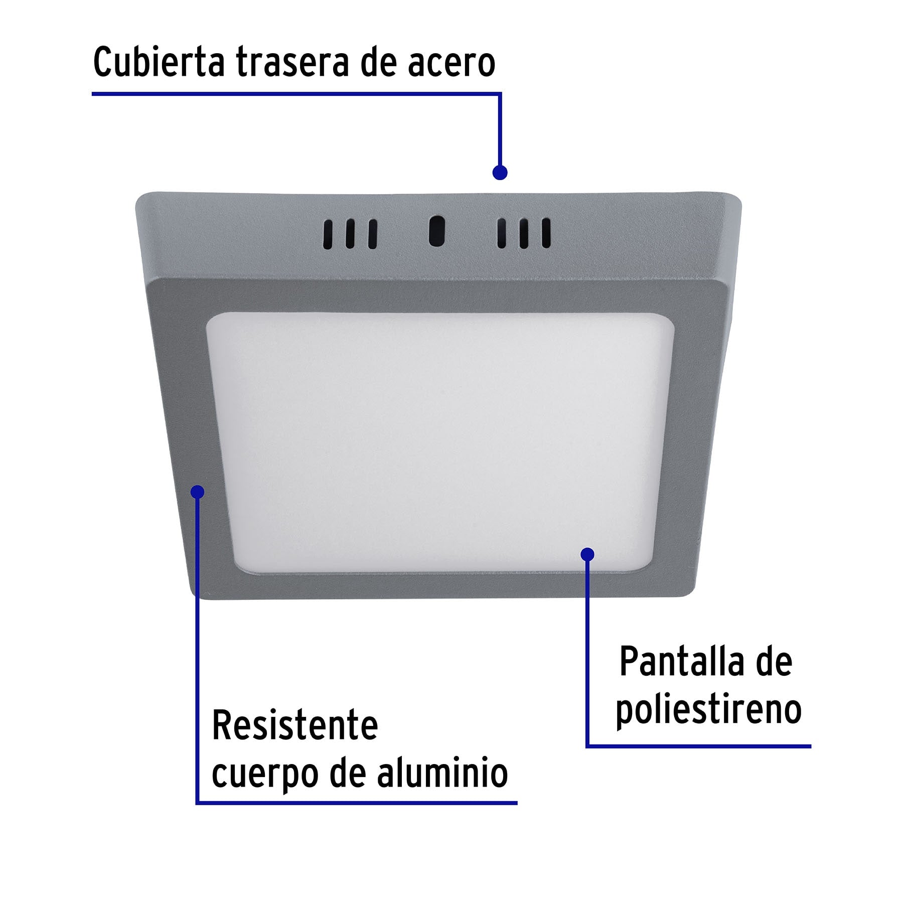 Luminario LED tipo plafón 12 W, cuadrado, luz de día, gris