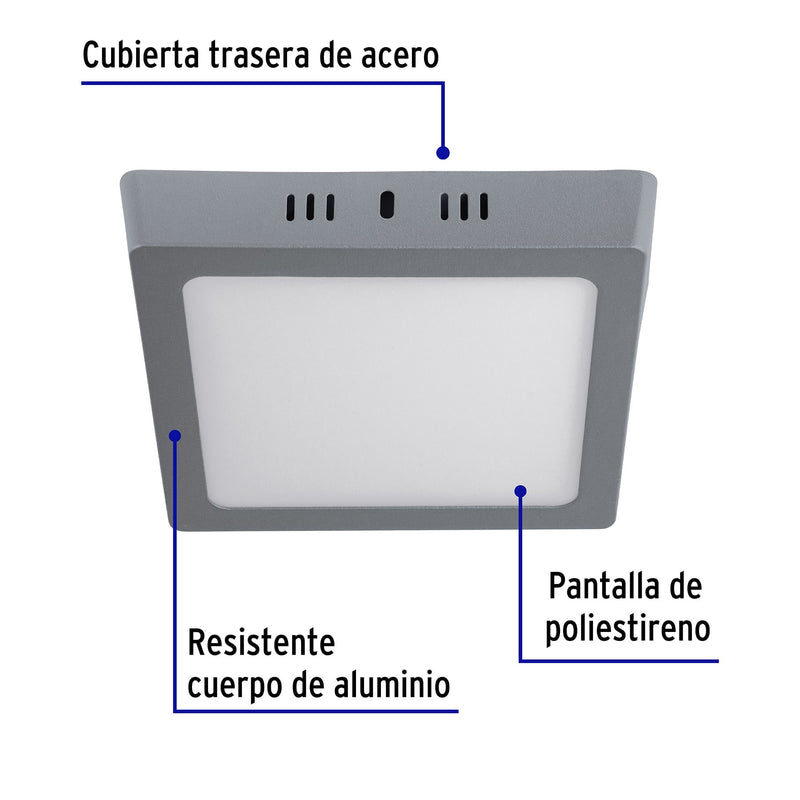Luminario LED cuadrado tipo plafón 12 W,  gris,  luz de día