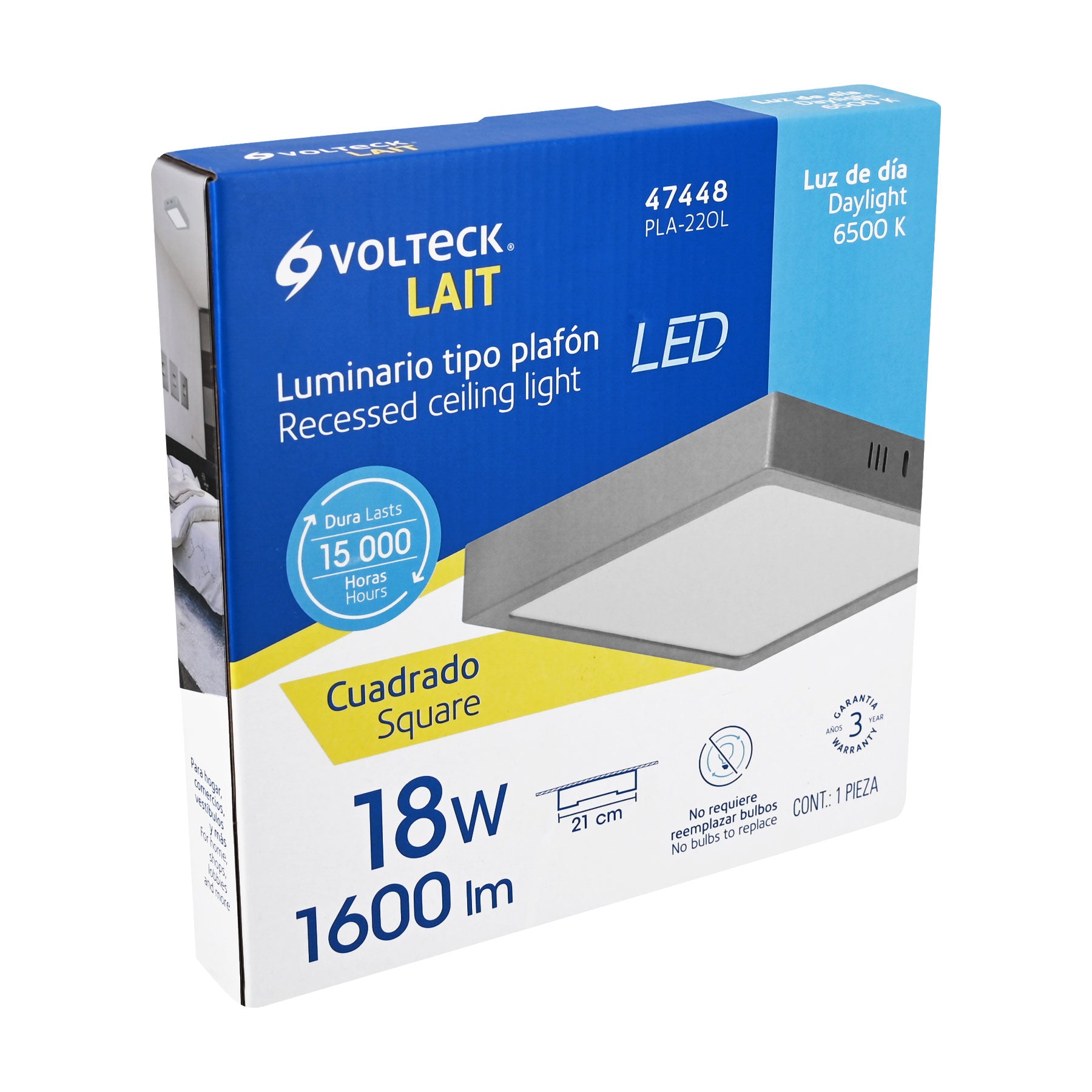 Luminario LED tipo plafón 18 W, cuadrado, luz de día, gris