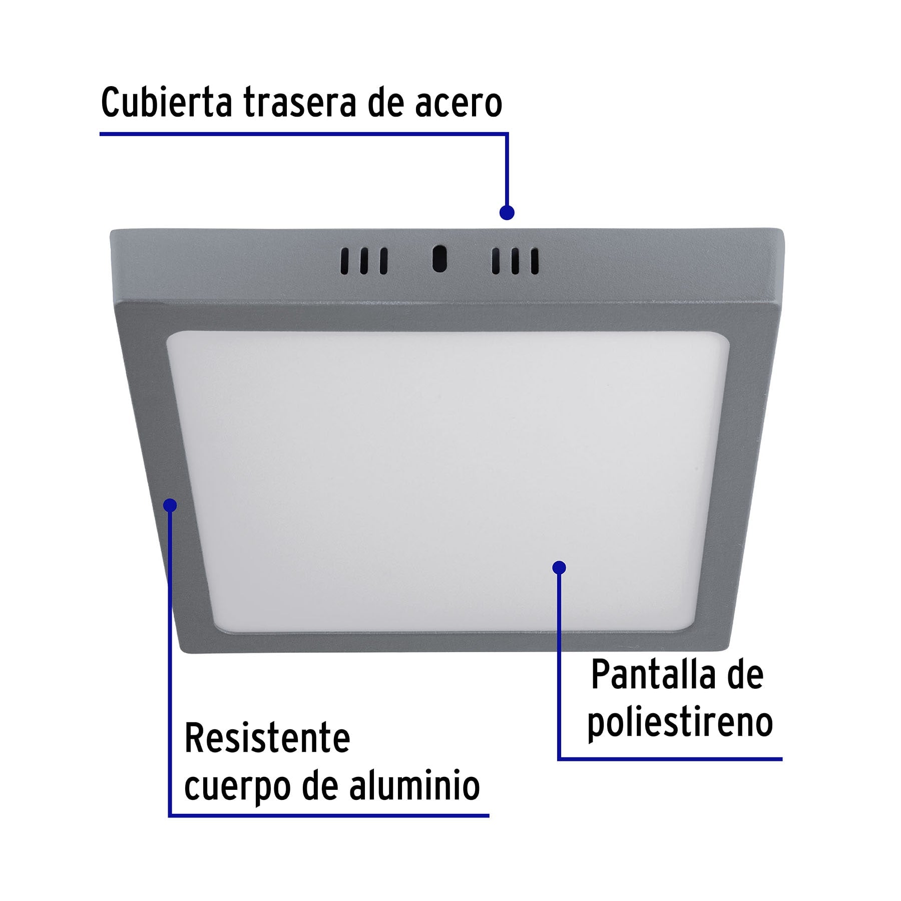 Luminario LED tipo plafón 18 W, cuadrado, luz de día, gris