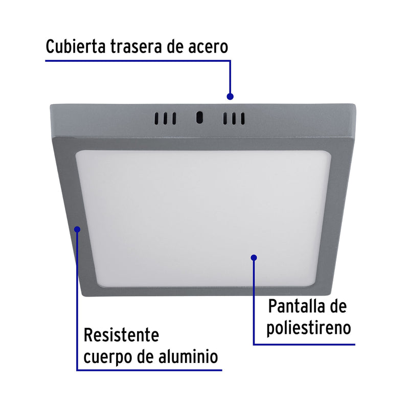 Luminario LED cuadrado tipo plafón 18 W,  gris,  luz de día