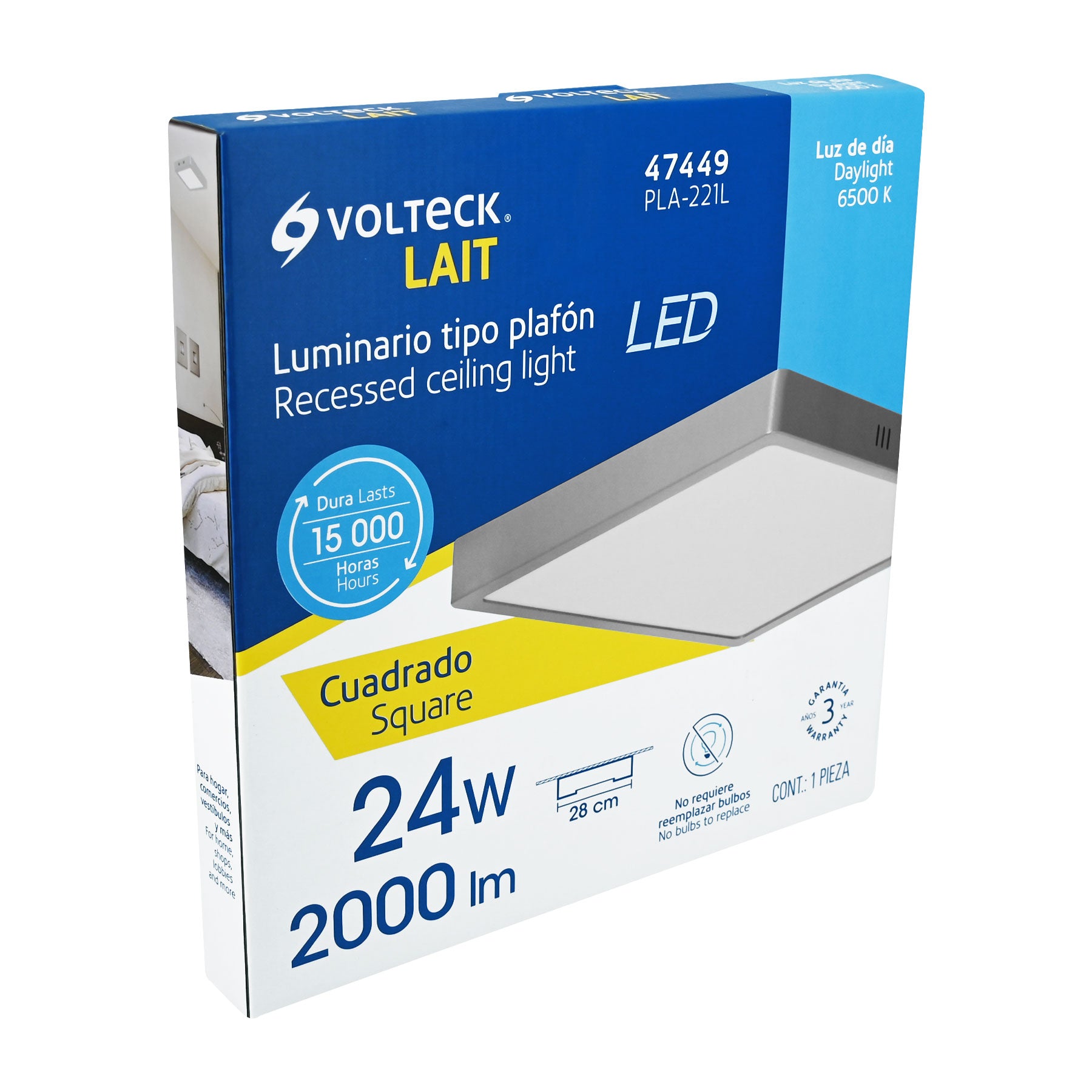 Luminario LED tipo plafón 24 W, cuadrado, luz de día, gris