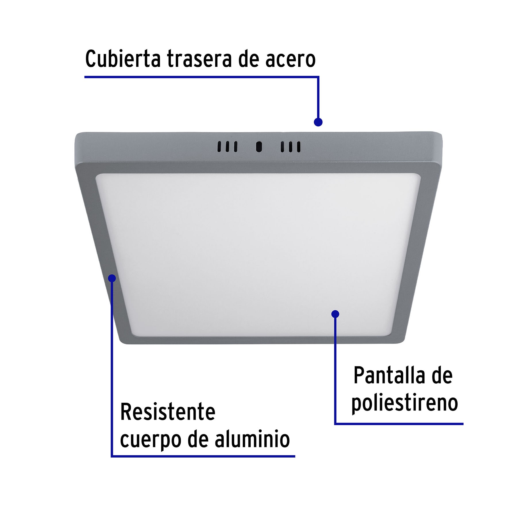 Luminario LED tipo plafón 24 W, cuadrado, luz de día, gris