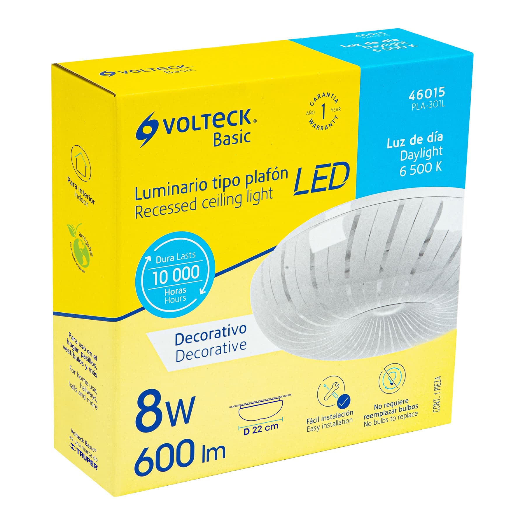 Luminario LED 8W plafón decorativo espiral luz de día, BASIC
