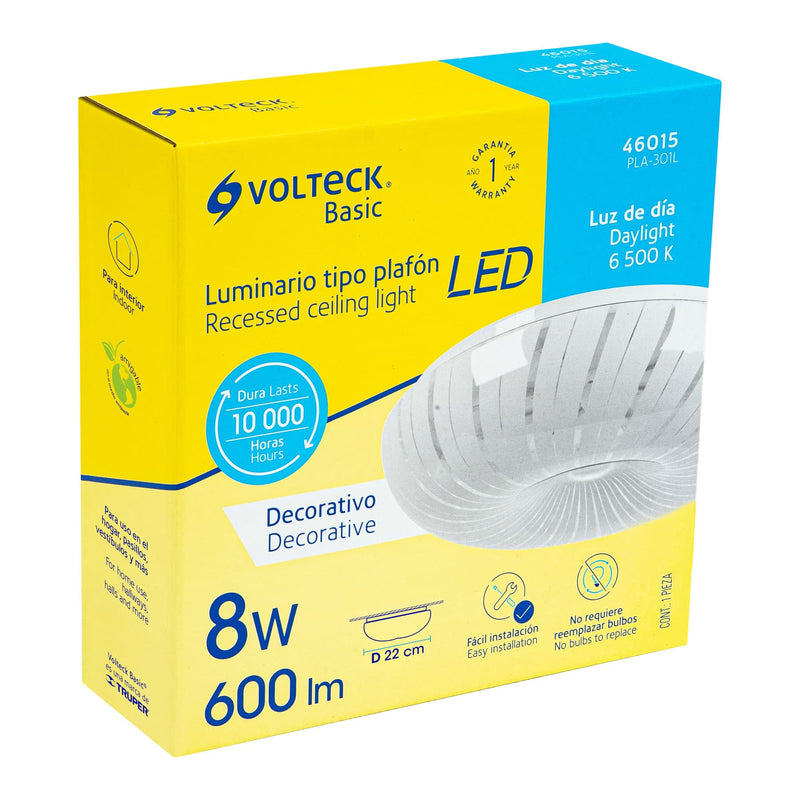 Luminario LED 8 W tipo plafón decorativo luz de día,  Volteck