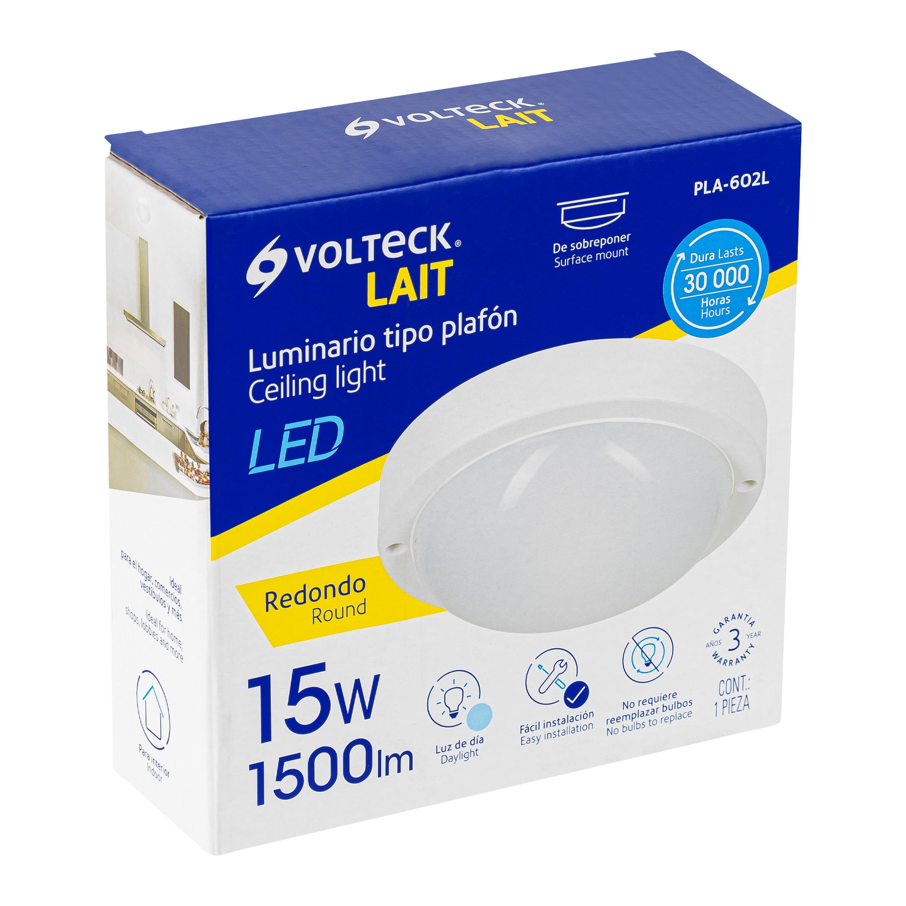 Plafón decorativo de LED 15 W redondo para baño, Volteck