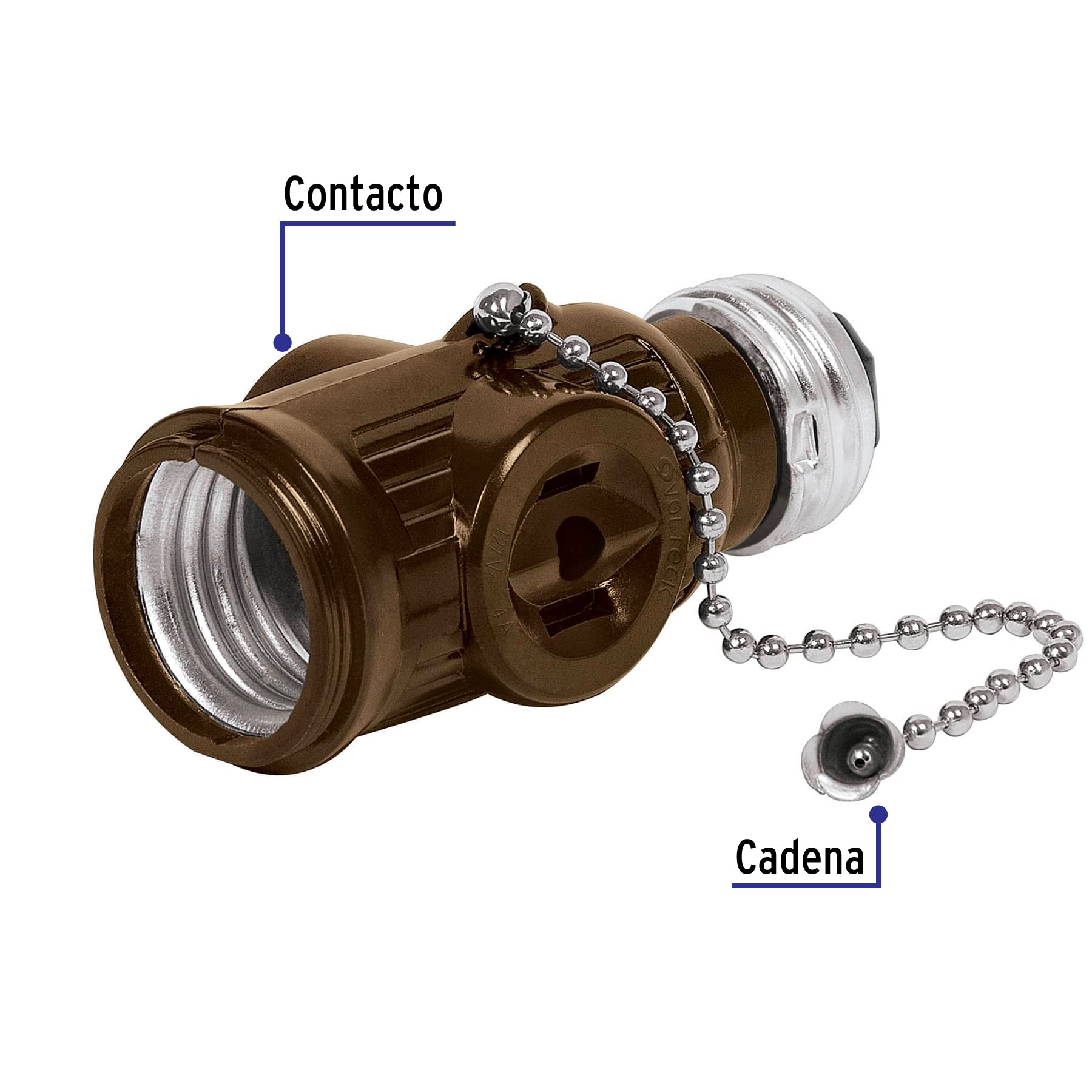 Portalámpara de baquelita, cadena y doble contacto, Volteck