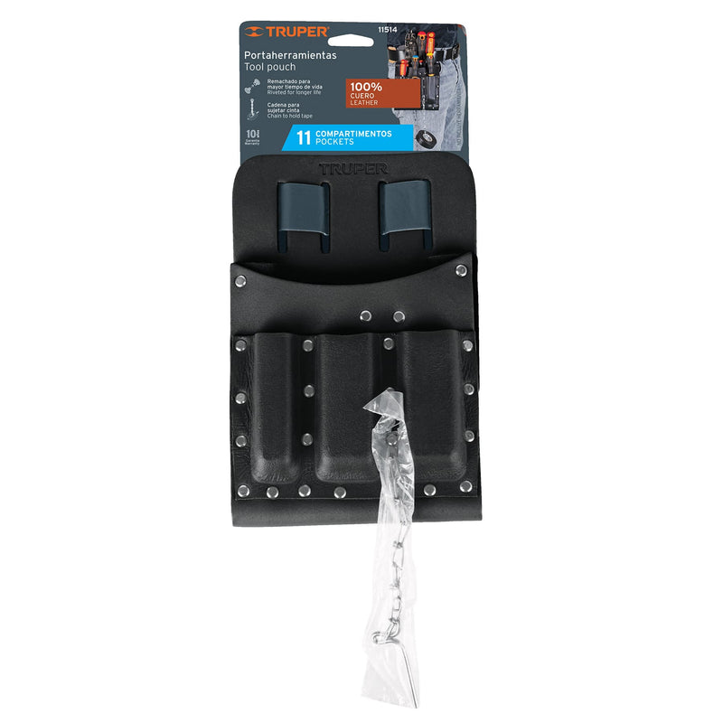 Porta herramientas de cuero con 11 compartimentos,  Truper