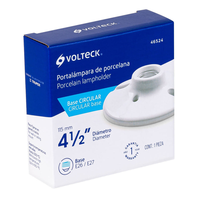 PortaLámpara de porcelana,  4-1/2",  redonda,  Volteck