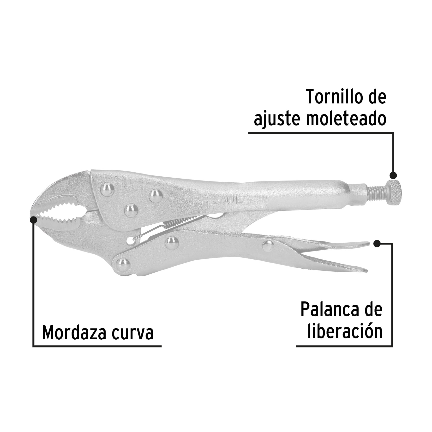 Pinza de presión 7" mordaza curva, Pretul