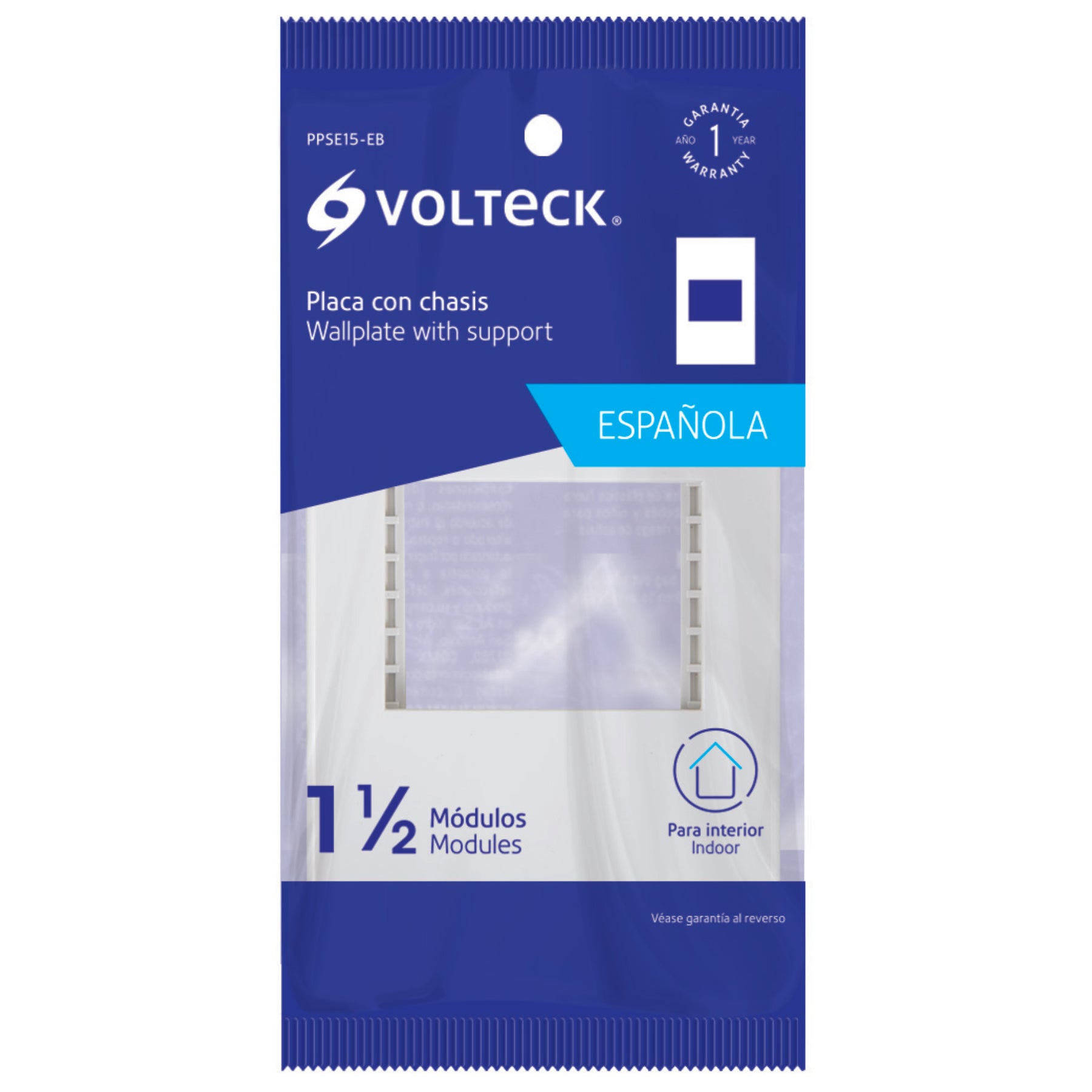 Placa 1 ventana, 1.5 módeloulos, línea Española, color blanco