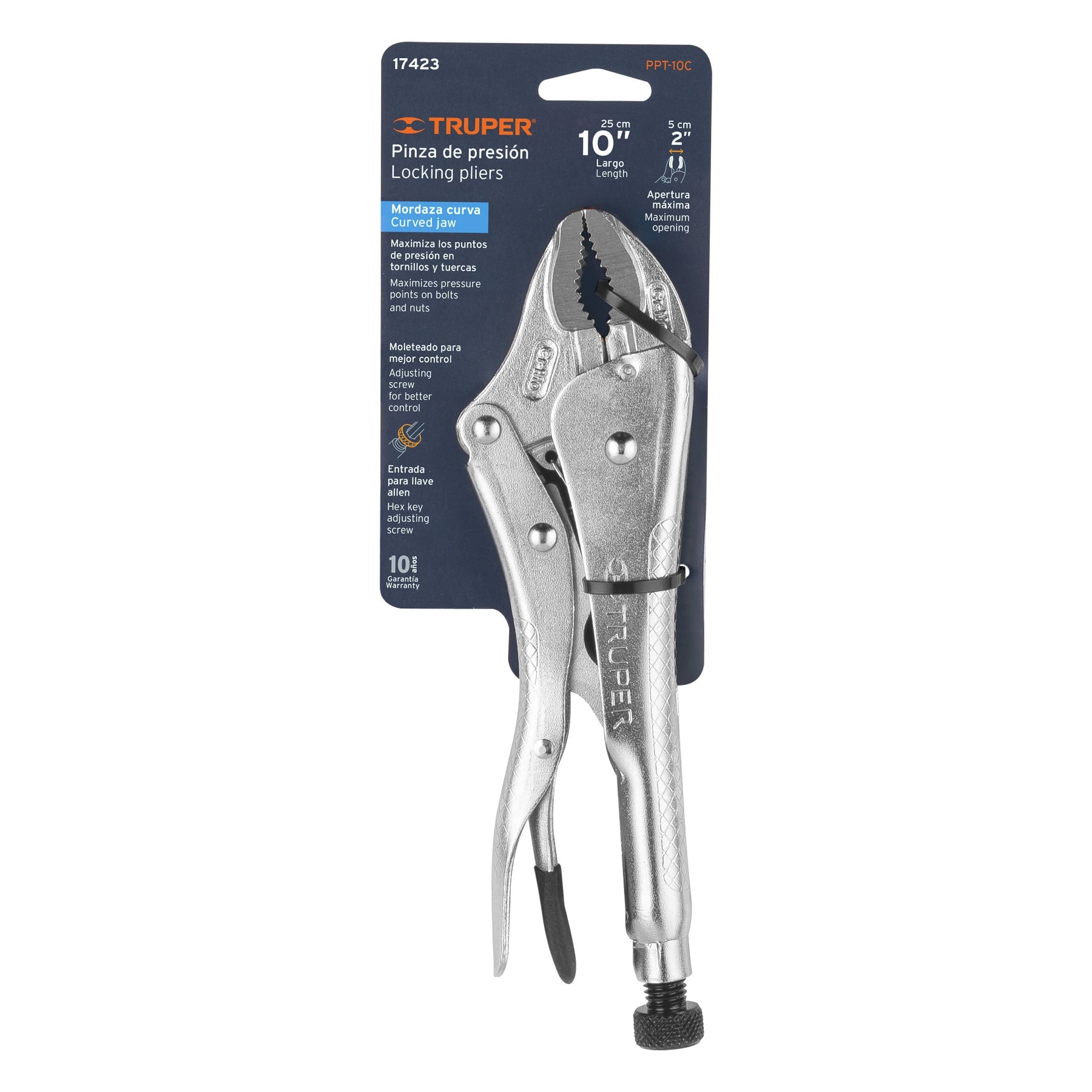 Pinza de presión 10" mordaza curva, Truper