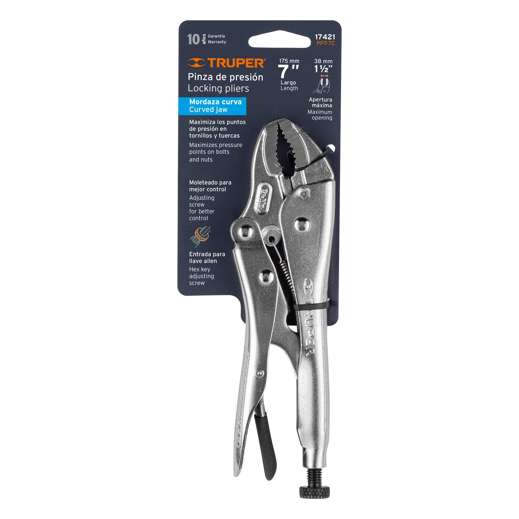 Pinza de presión 7" mordaza curva, Truper