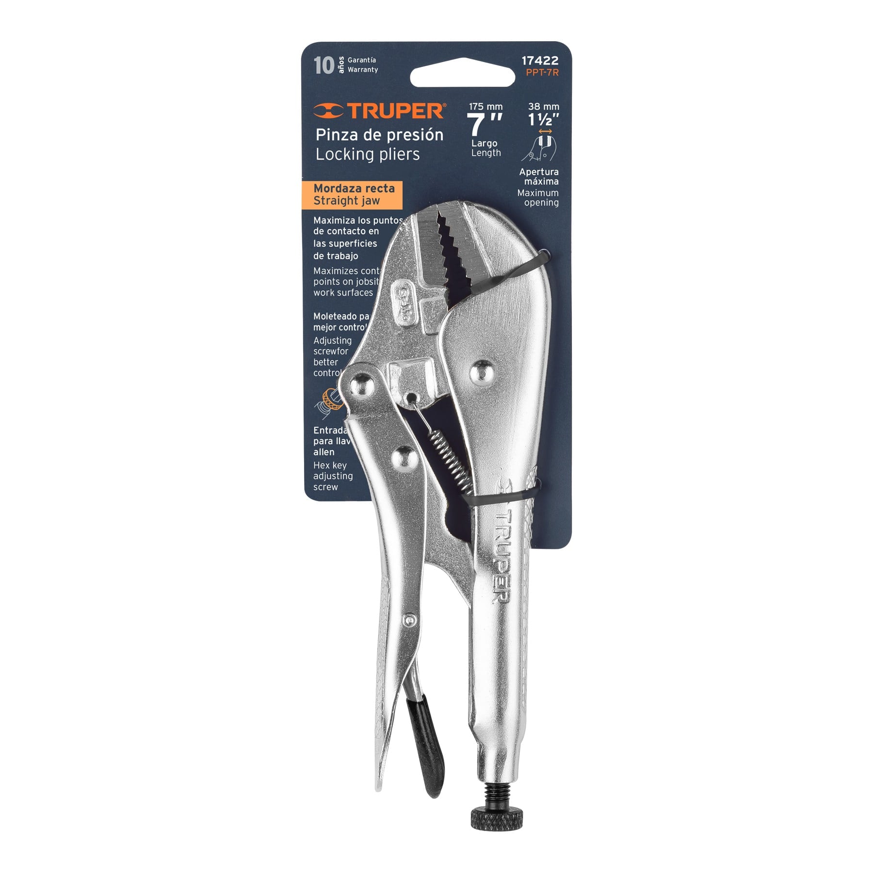 Pinza de presión 7" mordaza recta, Truper