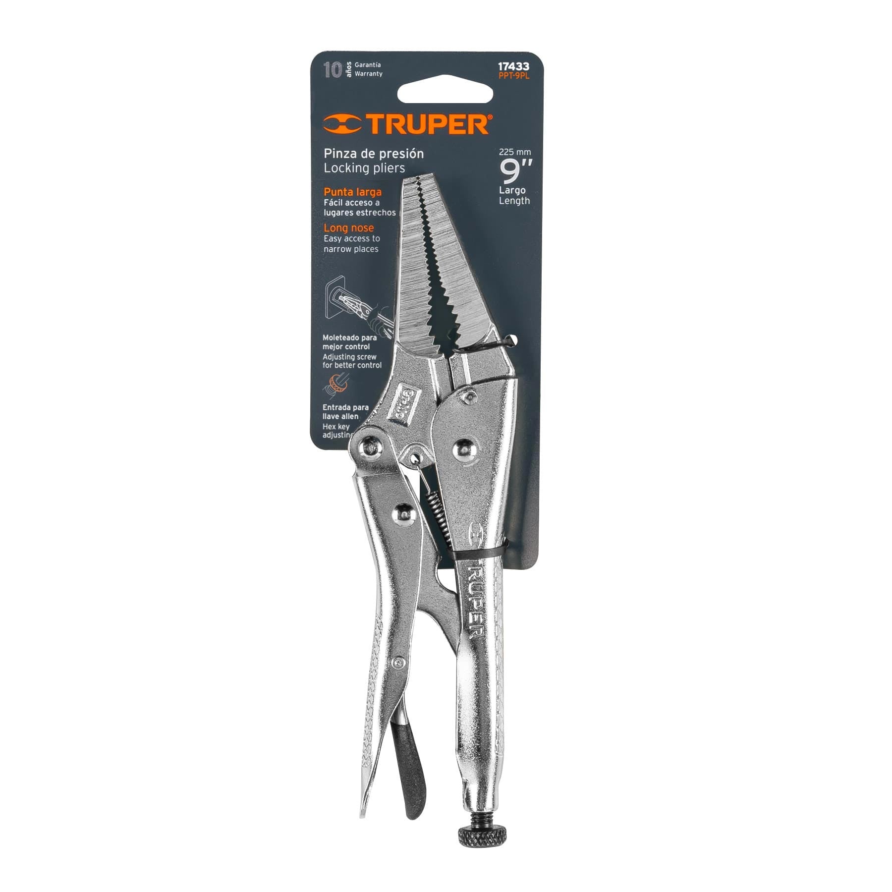 Pinza de presión 9", punta larga, Truper