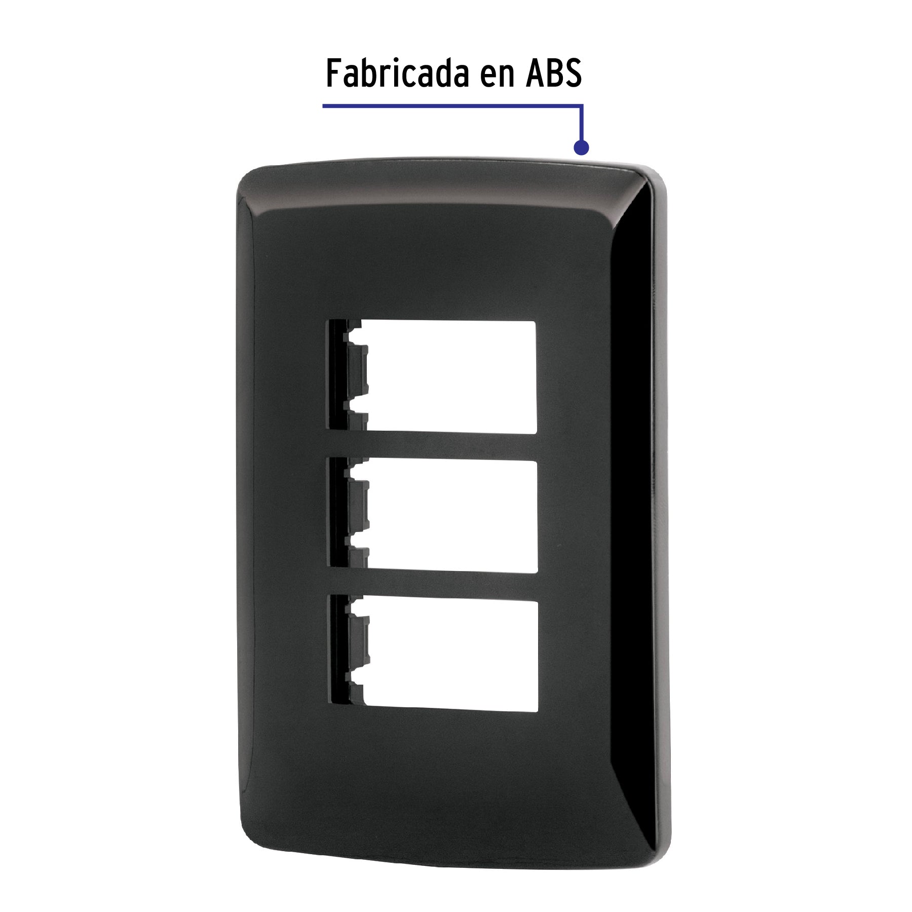 Placa 3 modulos, Italiana, color negro, Volteck