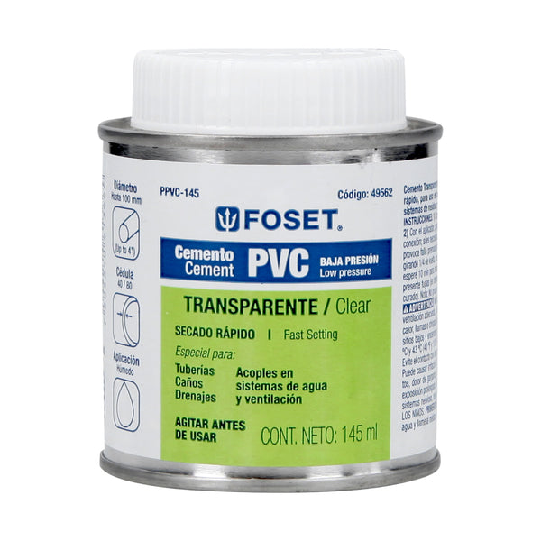 Cemento para PVC en bote de 145 ml,  baja presión,  Foset