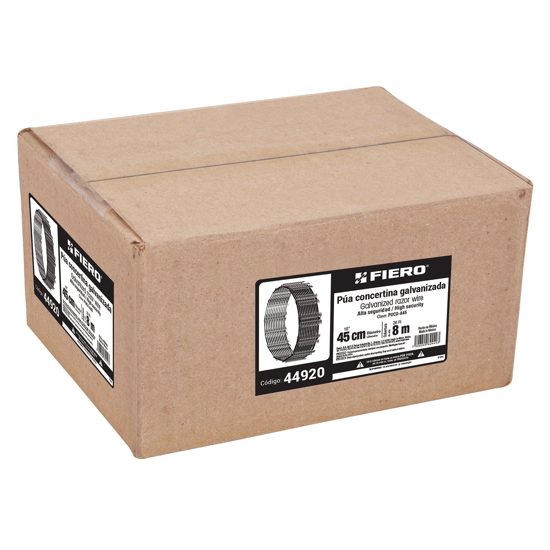 Rollo concertina alta seguridad, 45cm diámetro x 8m, Fiero