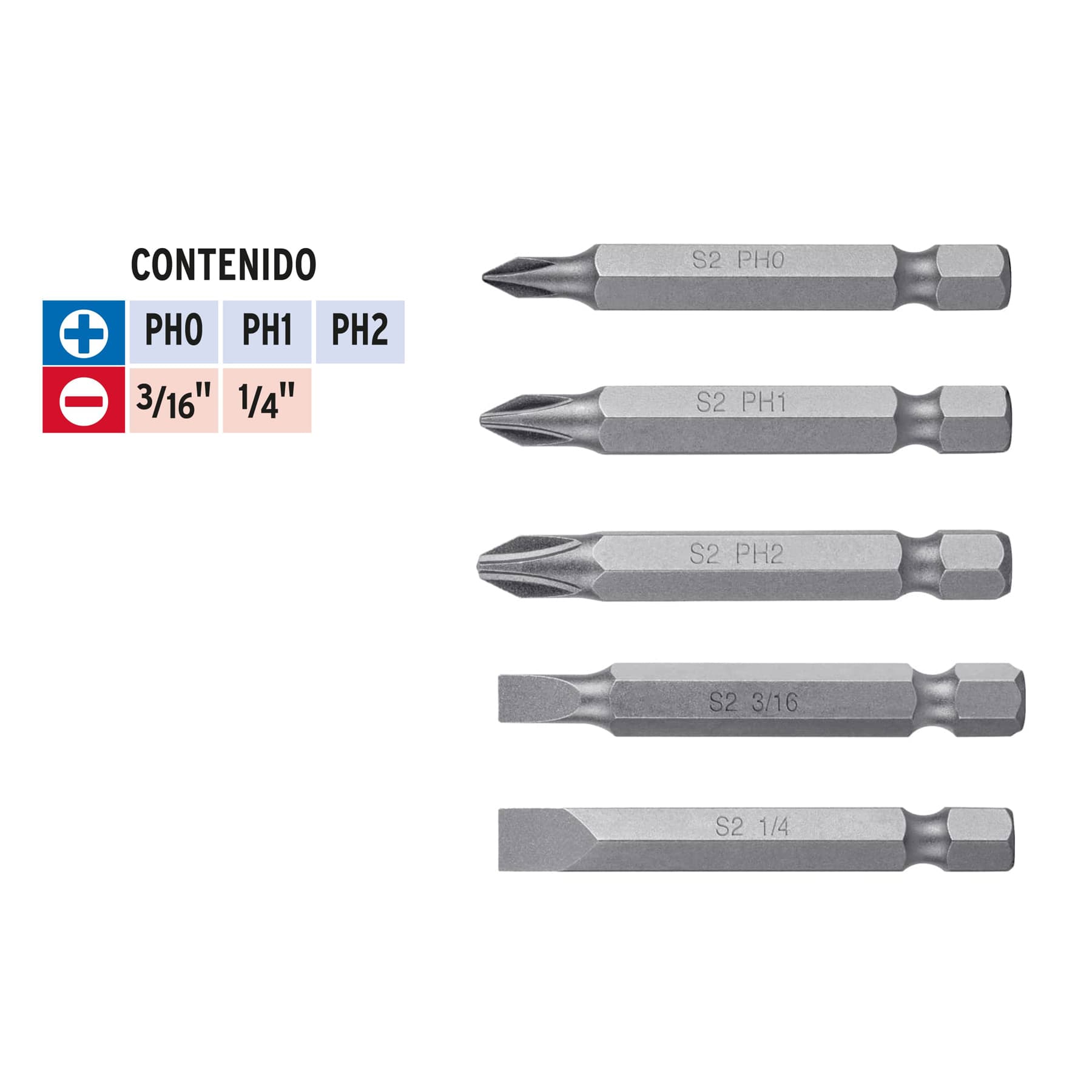 Estuche con 5 puntas de cruz y planas largo 2", Expert