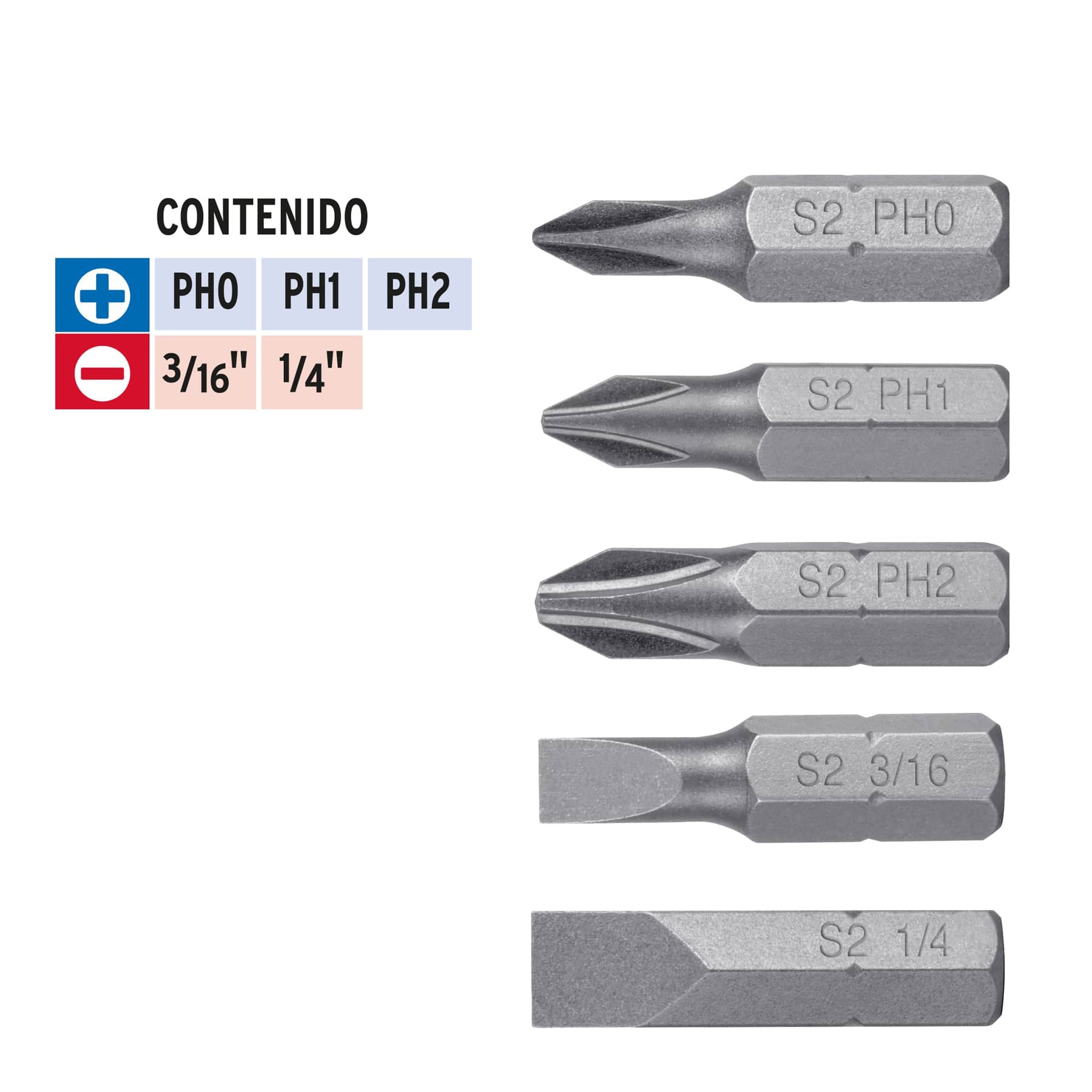 Estuche con 5 puntas de cruz y planas largo 1", Expert
